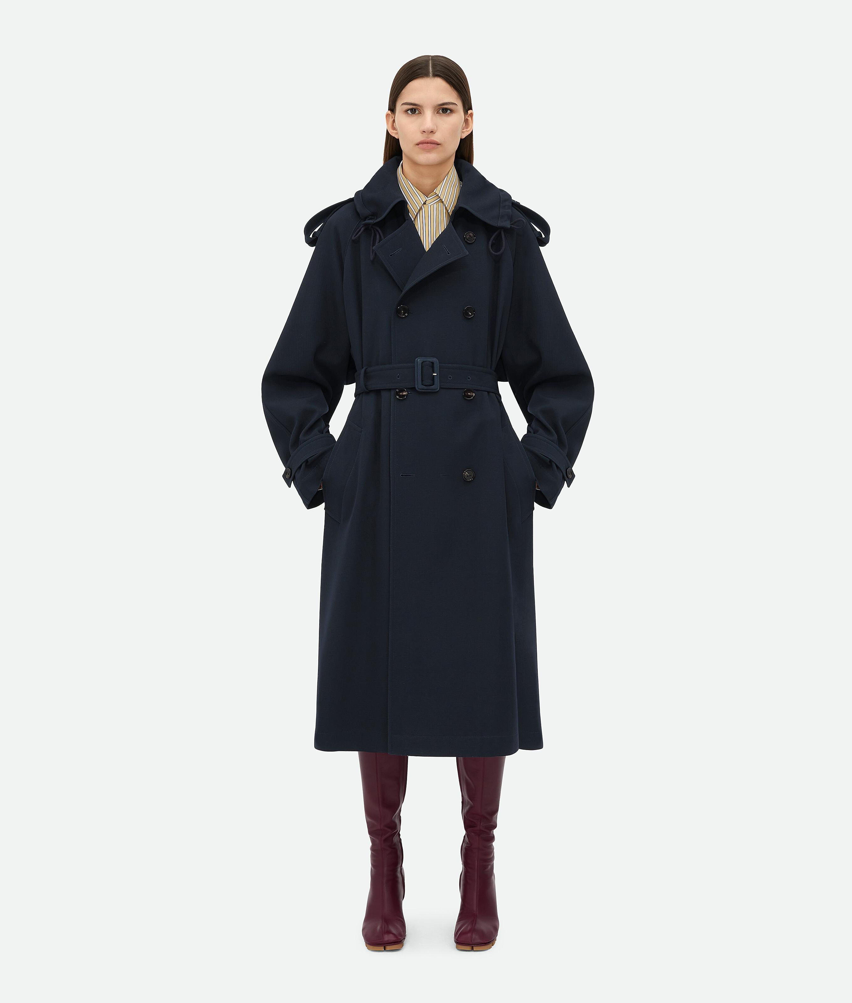 Women's Wool Gabardine Trench Coat in Midnight blue Product Image