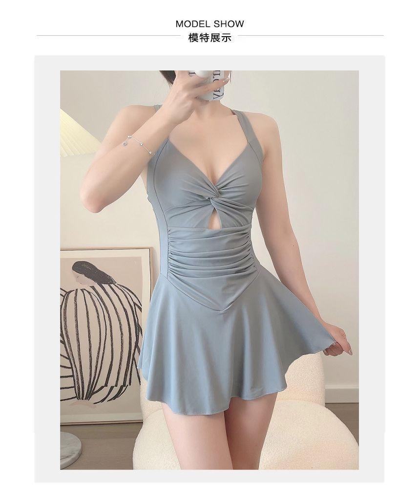 Sleeveless Cut Out Plain Swim Dress Product Image