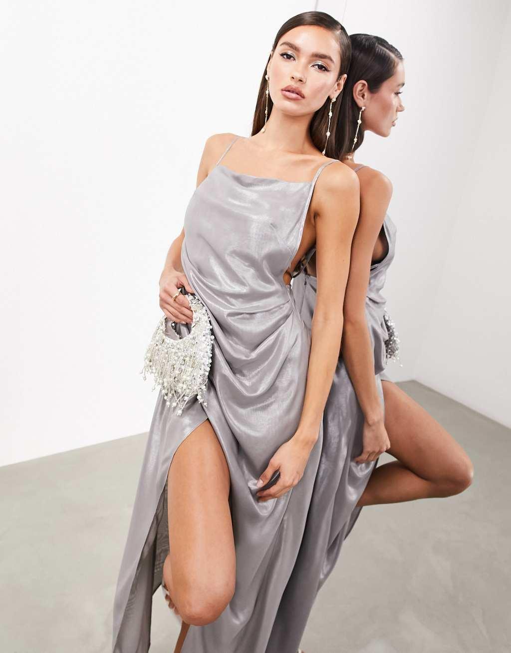 ASOS EDITION metallic cami maxi dress with drape detail Product Image