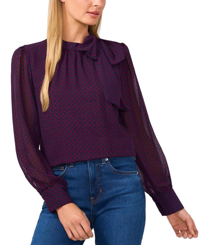 CeCe Womens Tie-Neck Geo-Print Blouse Product Image