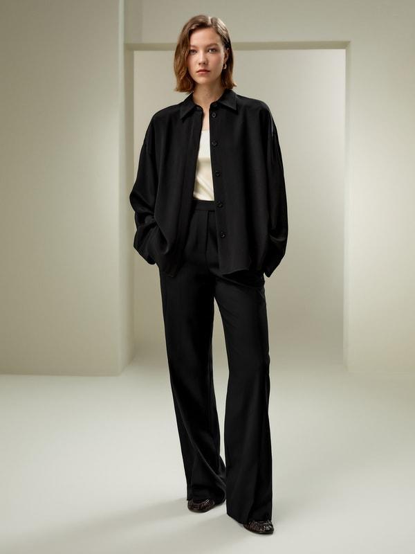 Relaxed Fit Drape Oversized Silk Shirt Product Image