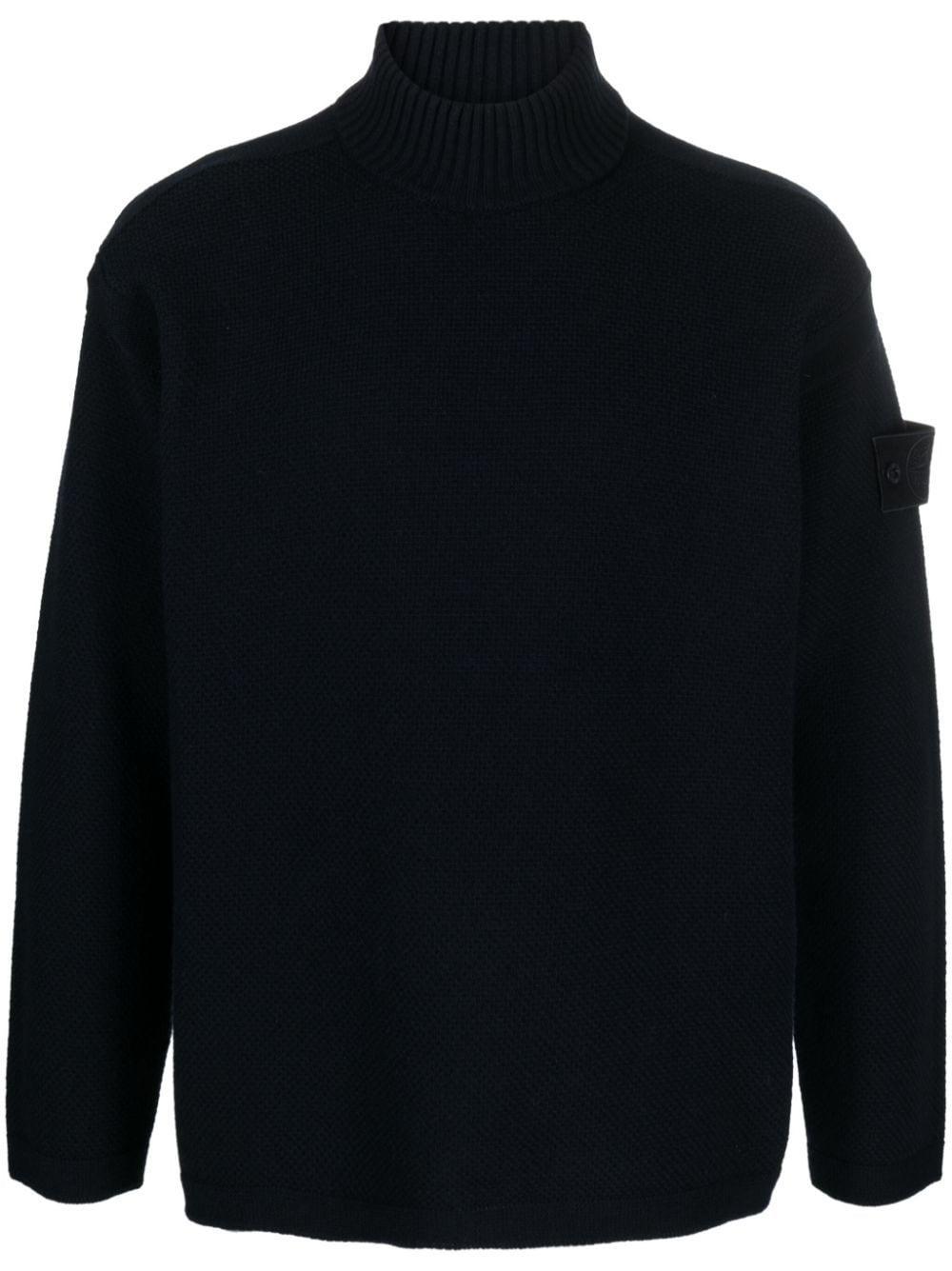 Logo-patch Virgin Wool Roll-neck Jumper In Blau Product Image