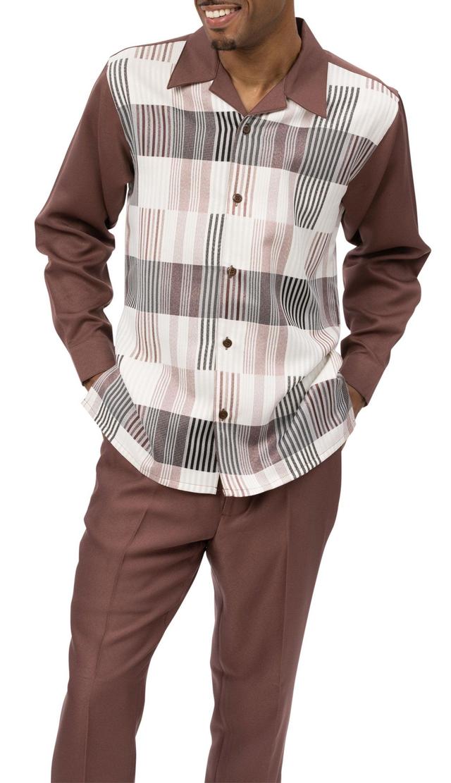 Coffee Plaid Long Sleeve Walking Suit Product Image