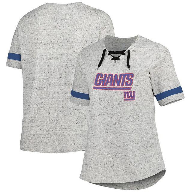 Womens Heather Gray New York Giants Plus Size Lace-Up V-Neck T-Shirt Product Image