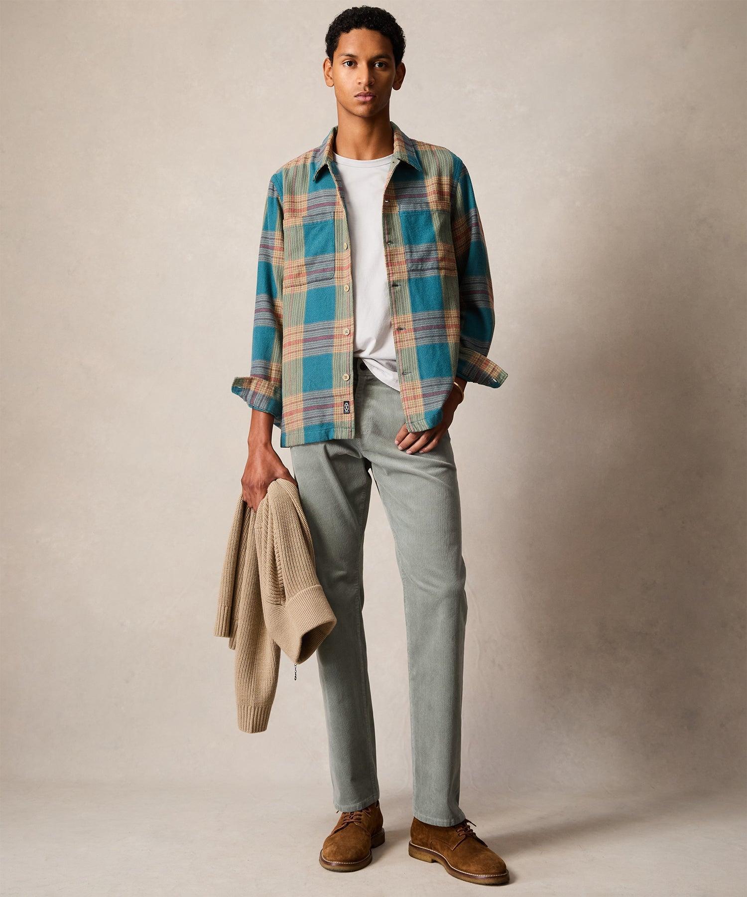 Relaxed Plaid Flannel Overshirt in Light Blue Product Image