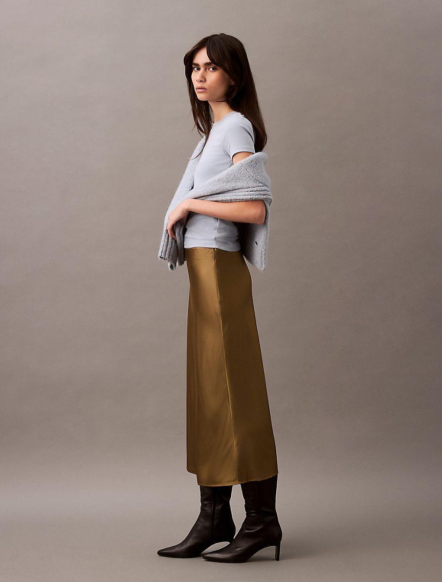 Stretch Satin Midi Skirt Product Image