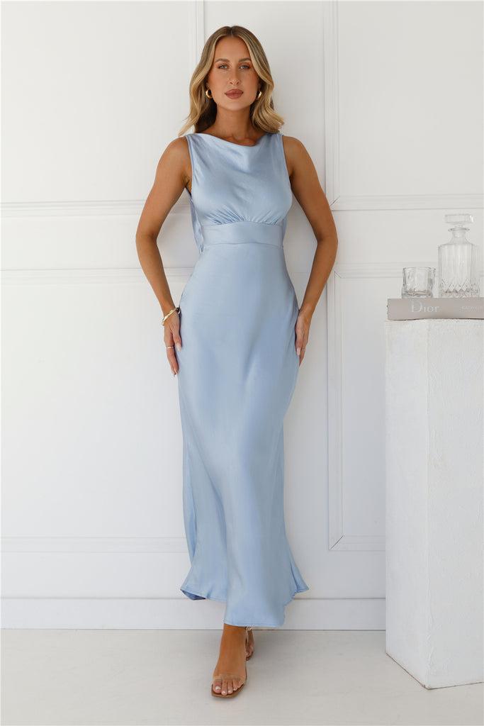 Rosalie Satin Maxi Dress Blue Product Image