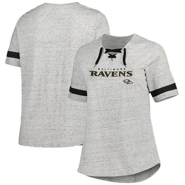 Womens Heather Gray Baltimore Ravens Plus Size Lace-Up V-Neck T-Shirt Product Image