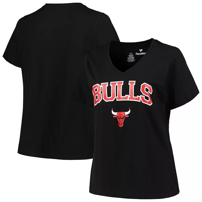 Womens Profile Black Chicago Bulls Plus Size Arch Over Logo V-Neck T-Shirt Product Image