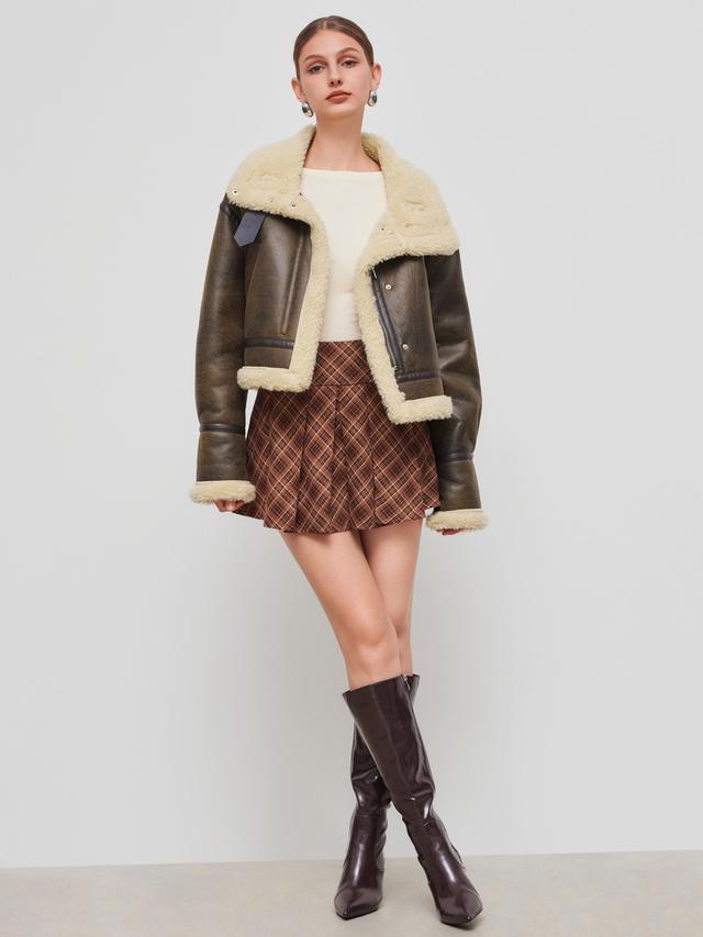 Faux Shearling Collar Belted Pocket Oversized Jacket Product Image