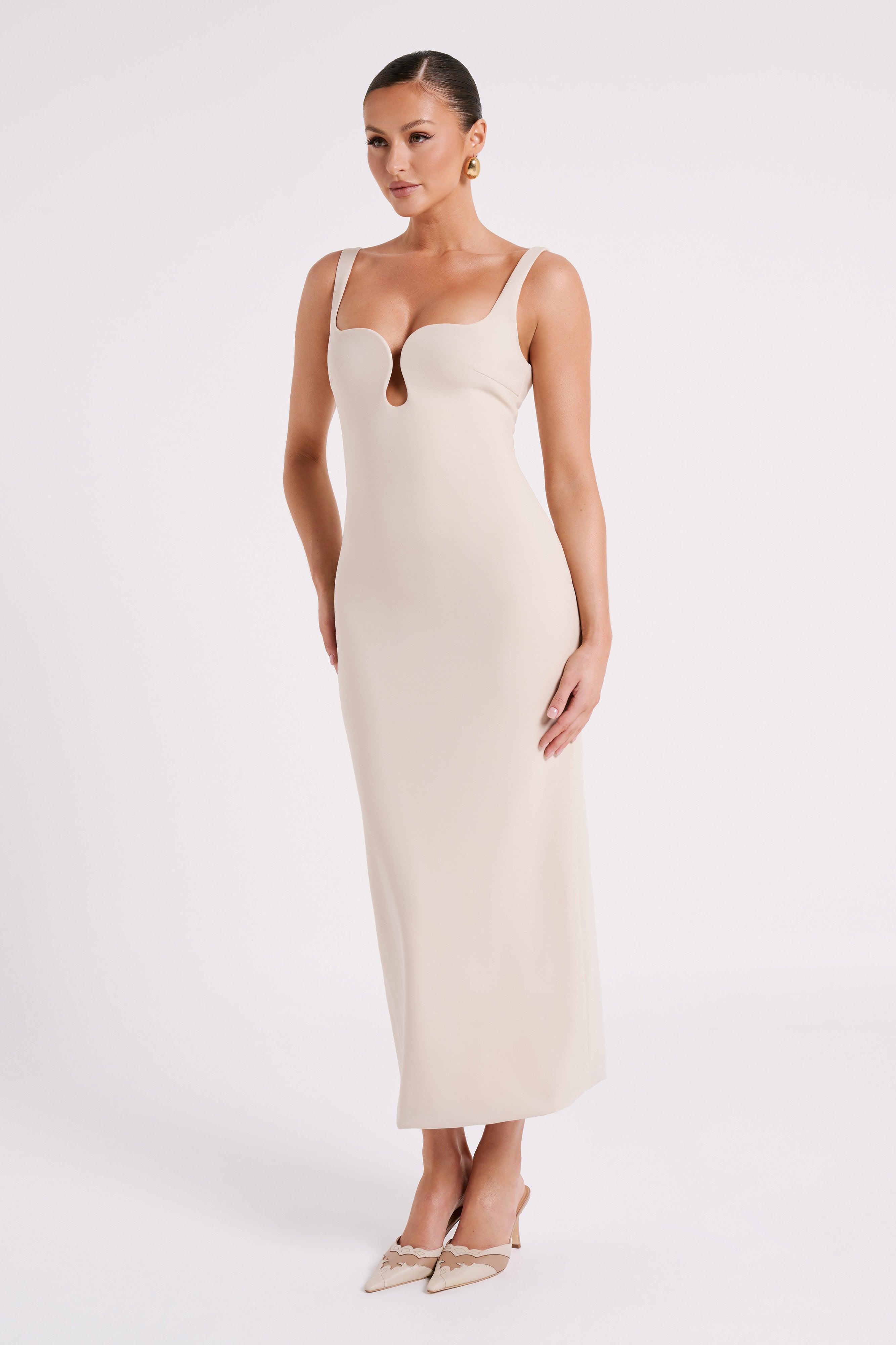 Dimi Scoop Neck Midi Dress - Cream Product Image