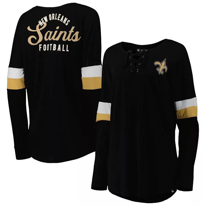 Womens New Era New Orleans Saints Athletic Varsity Lightweight Lace-Up Long Sleeve T-Shirt Product Image