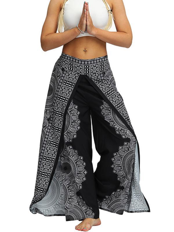 Ethnic Printed Split-Joint Loose Casual Wide-Leg Yoga Pants Product Image