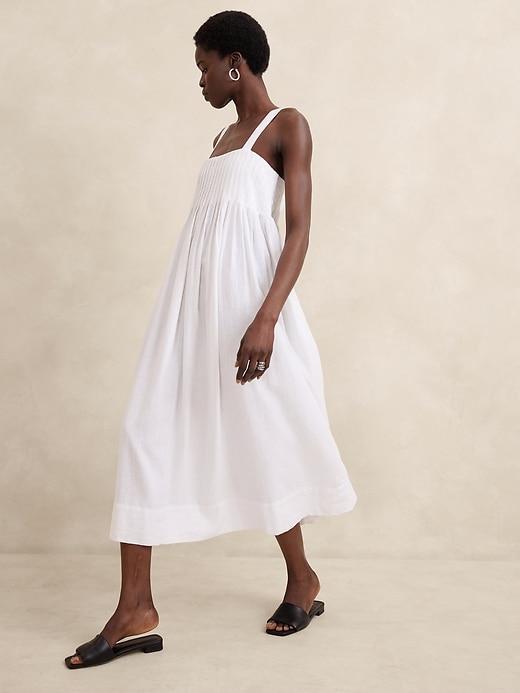 Linen-Blend Drapey Midi Dress Product Image