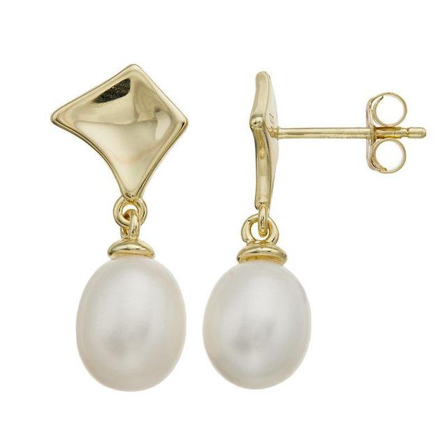 Sterling Silver 14k Yellow Gold-Plated Pearl Drop Retro Dangle Earrings, Womens Product Image