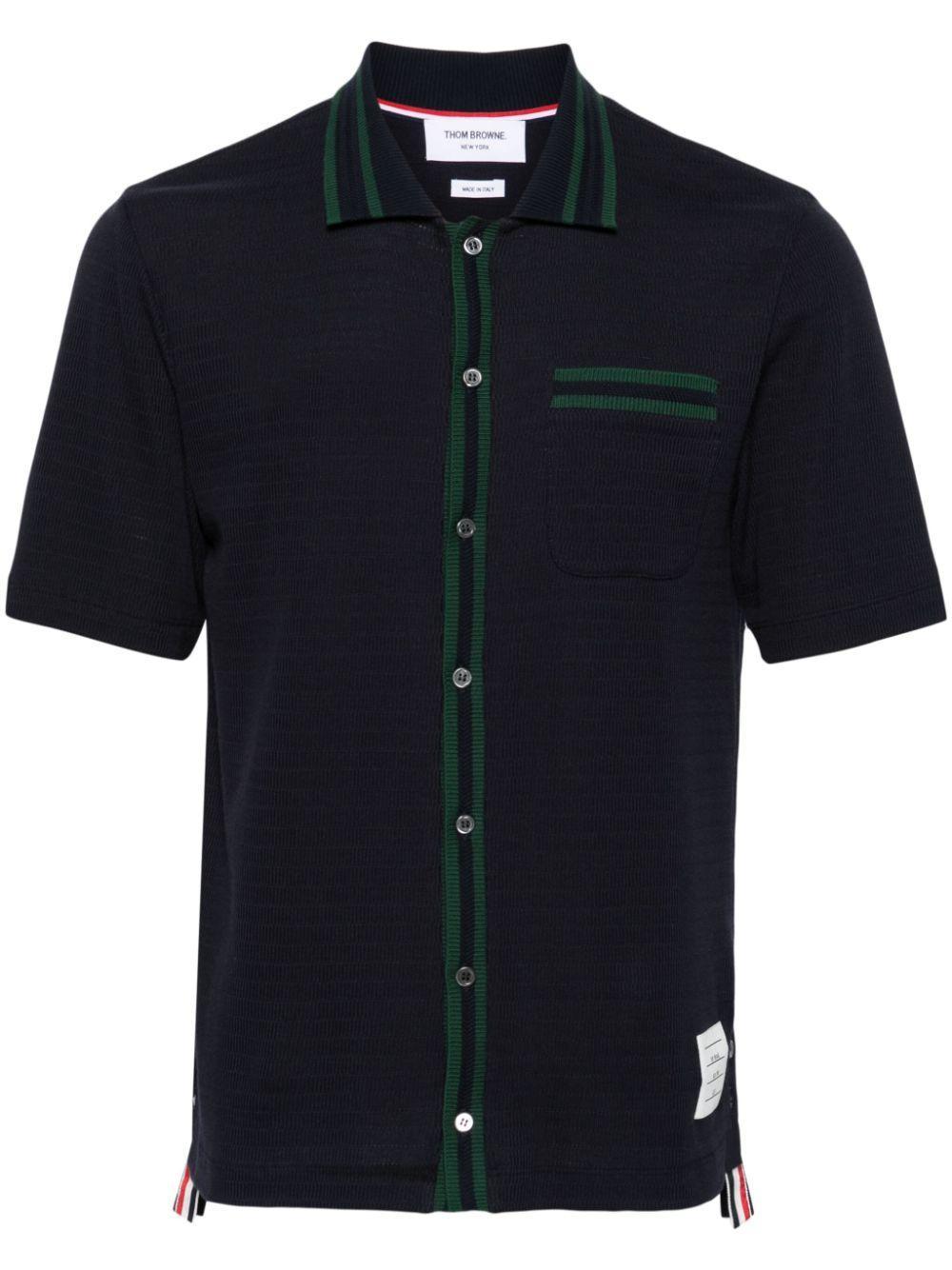 THOM BROWNE Knitted Cotton Shirt In 415 Navy Product Image