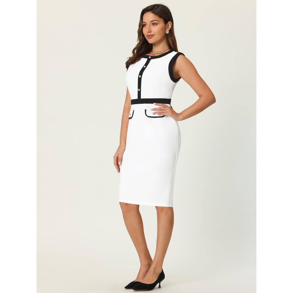 Hobemty Women's Office Sleeveless Contrast Color Sheath Dresses White Medium Product Image