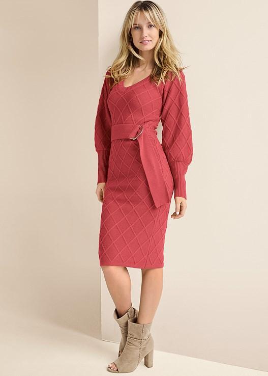 Belted Midi Sweater Dress Product Image