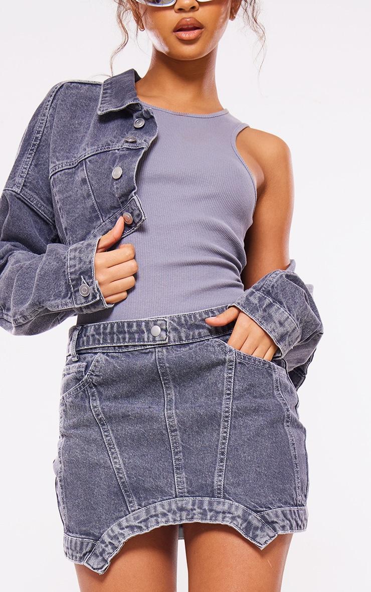 Grey Washed Curved Hem Denim Mini Skirt product image