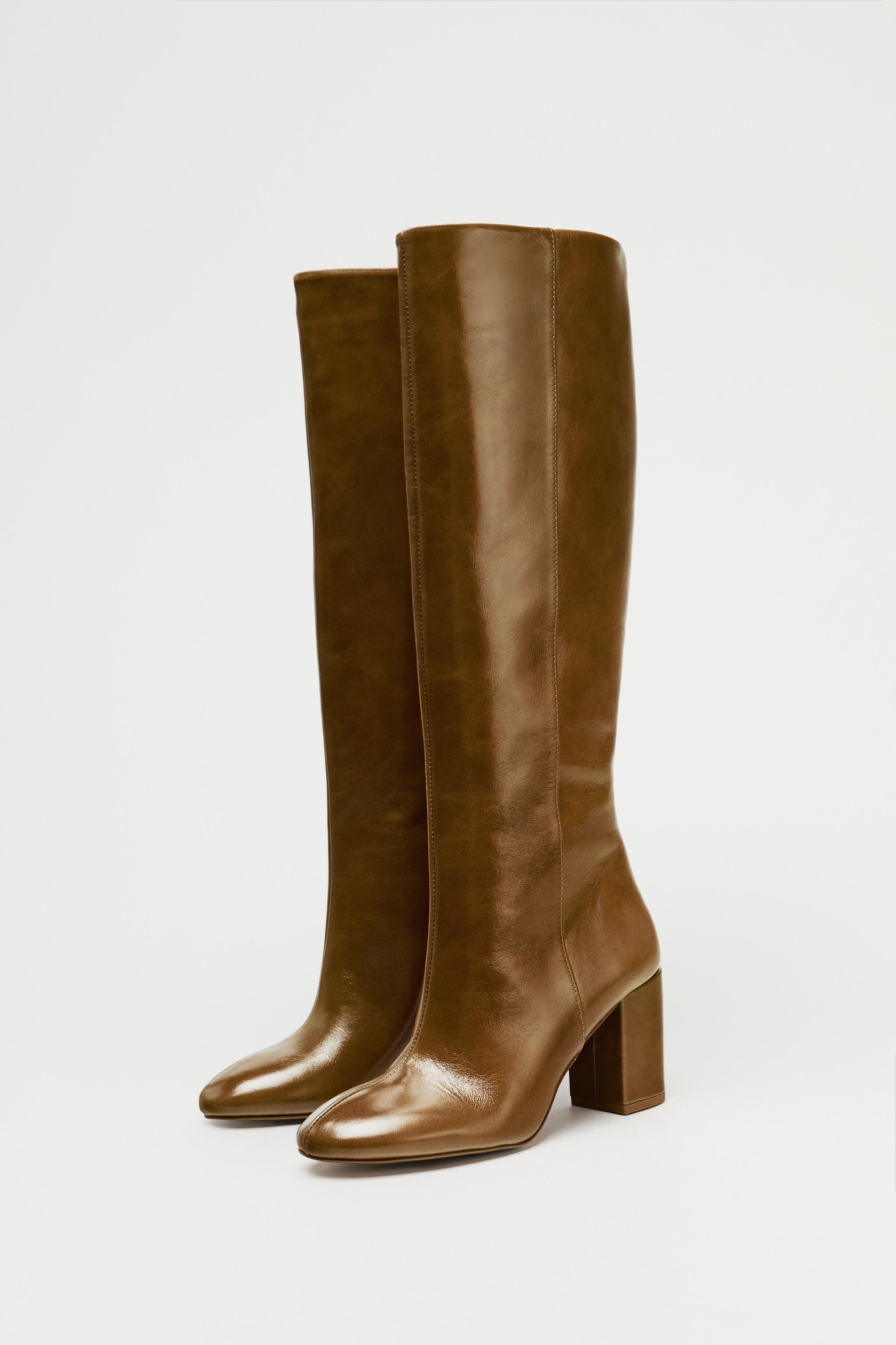 LEATHER BLOCK HEELED BOOTS Product Image