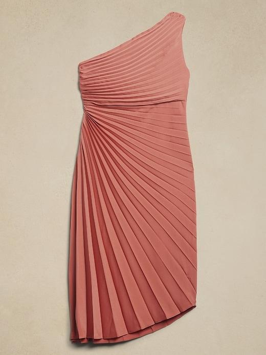 One-Shoulder Pleated Midi Dress Product Image