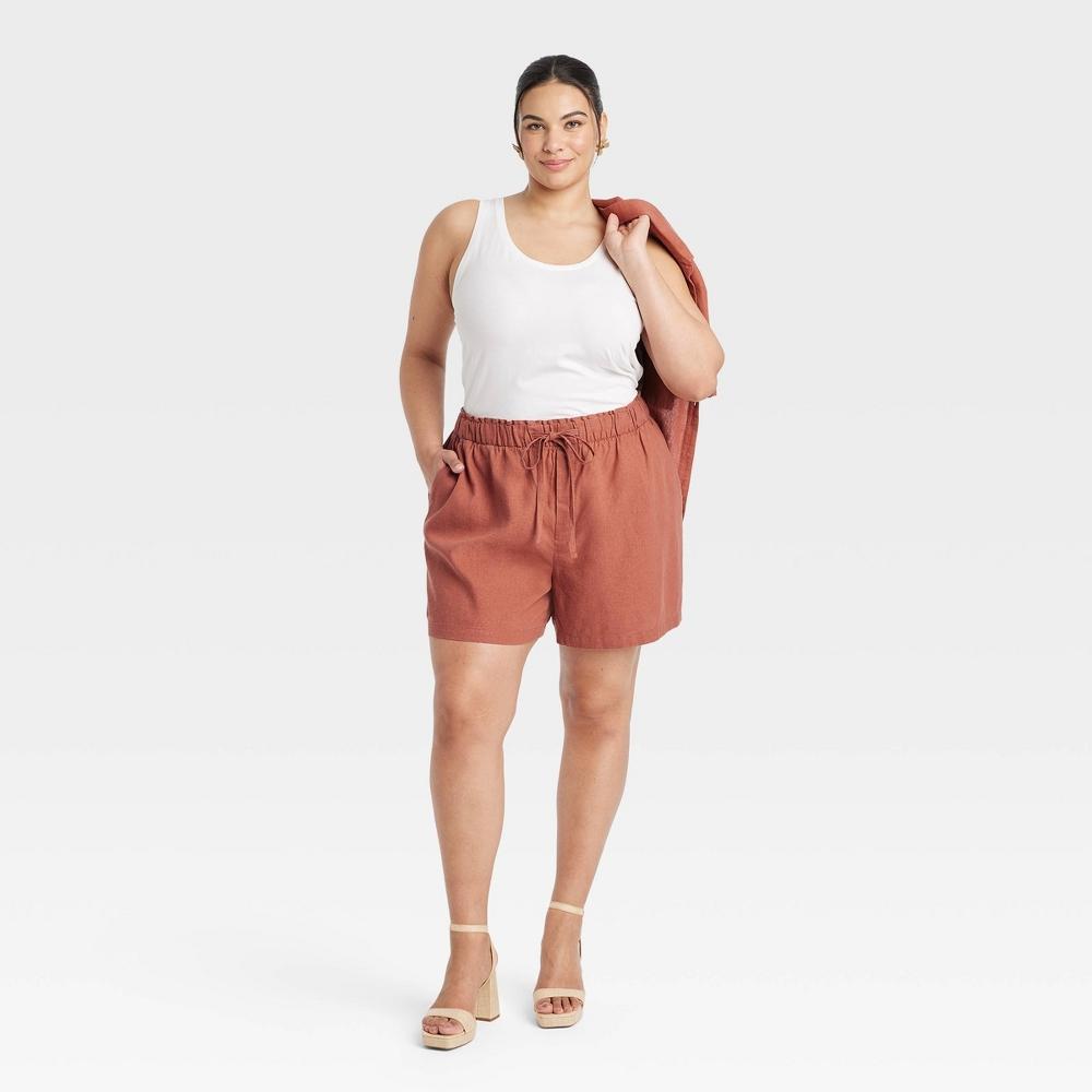 Womens High-Rise Linen Pull-On Shorts - Ava & Viv Brown 4X product image