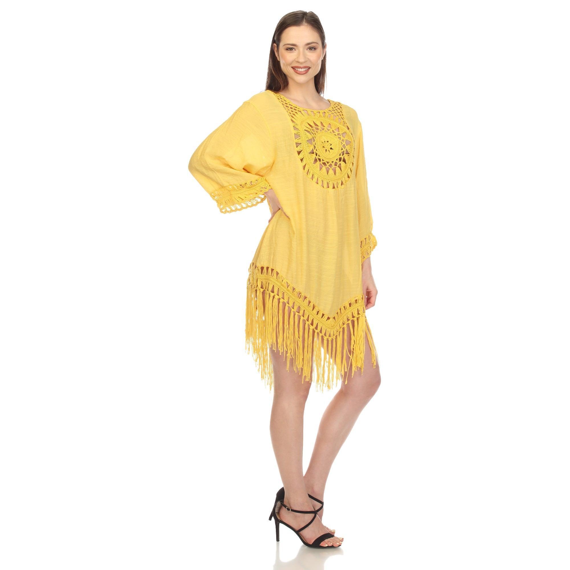 Crocheted Fringed Trim Dress Cover Up Product Image