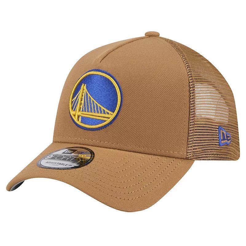 Mens New Era Tan Golden State Warriors 9FORTY A-Frame Trucker Adjustable Hat Product Image