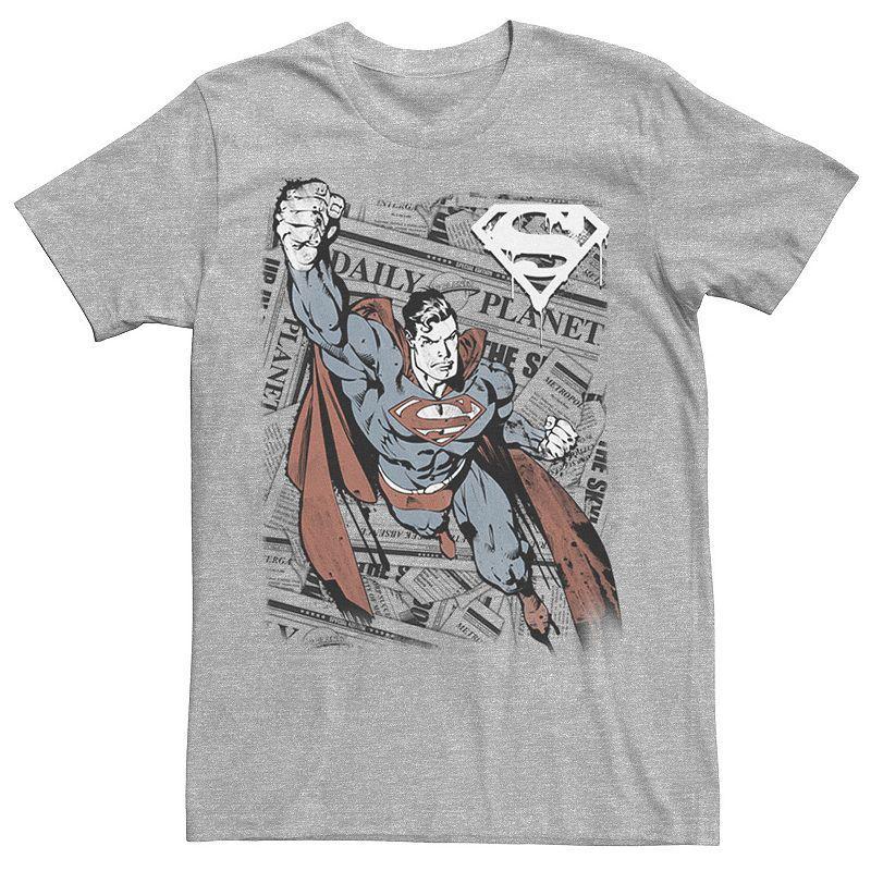 Mens DC Comics Superman Daily Planet Background Poster Tee Red Grey Product Image