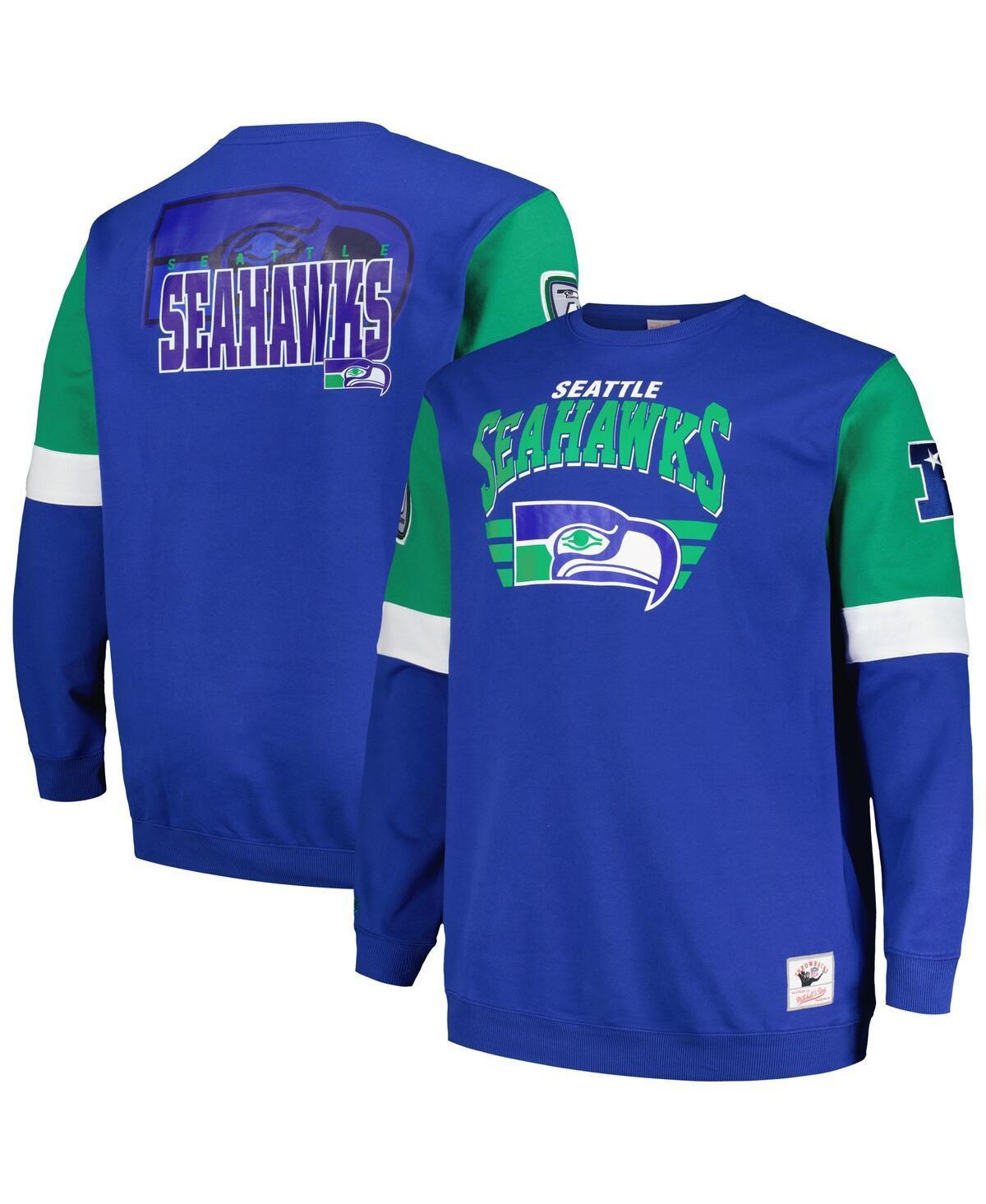 Mens Mitchell & Ness Royal Seattle Seahawks Big & Tall Fleece Pullover Sweatshirt Product Image