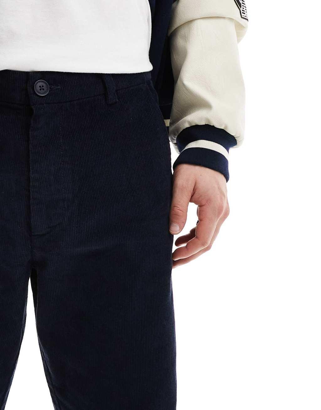 French Connection slim leg cord pants in navy Product Image