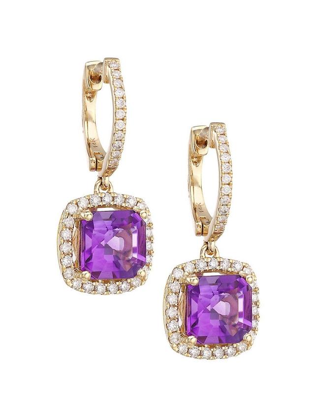 Womens 14K Gold, Diamond & Amethyst Drop Earrings Product Image