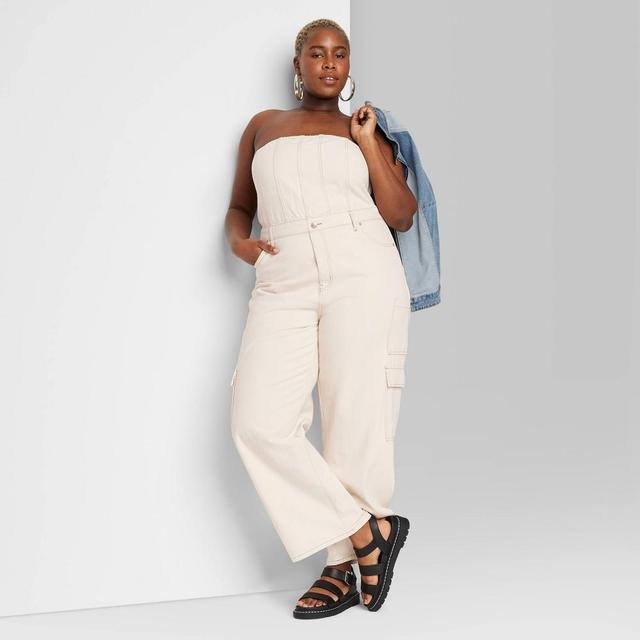 Womens Tube Cargo Denim Jumpsuit - Wild Fable Off-White 1X Product Image