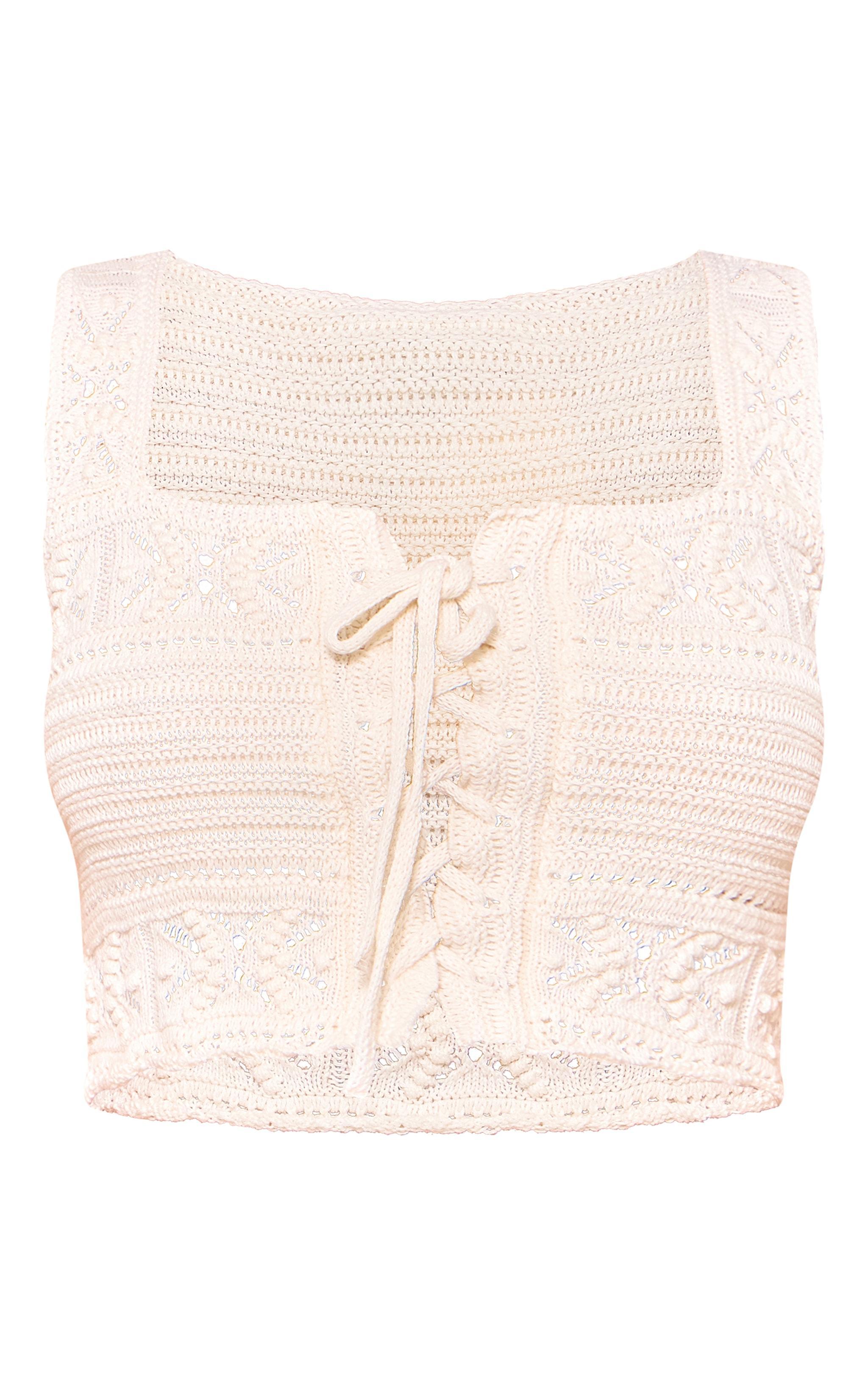 Petite Stone Crochet Tie Front Detail Crop Top Product Image