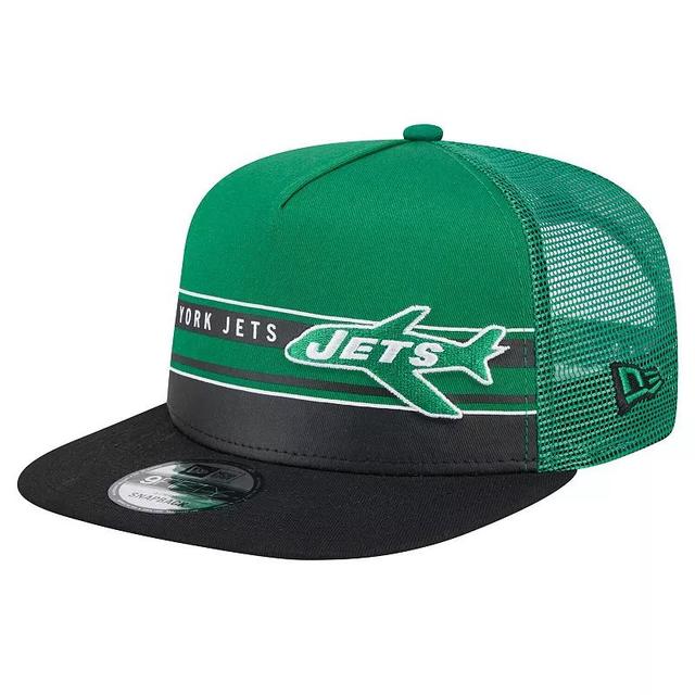 Mens New Era /Black New York Jets Half Stripe Trucker A-Frame 9FIFTY Snapback Hat Product Image