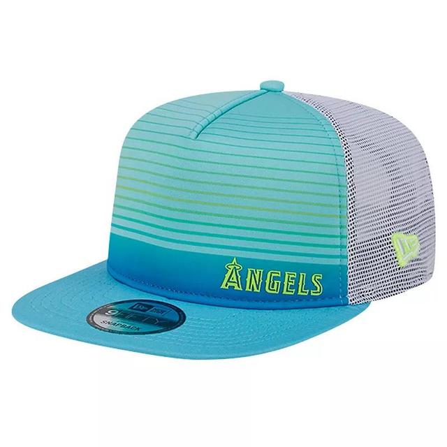 Mens New Era Aqua Los Angeles Angels Neon Horizon A-Frame Trucker 9FIFTY Snapback Hat, Turquoise A Product Image