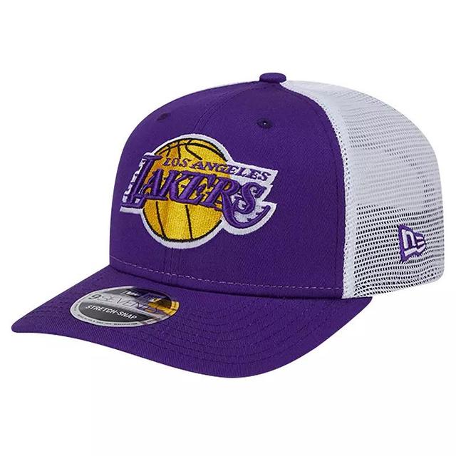 Mens New Era /White Los Angeles Lakers Trucker 9SEVENTY COOLERA Stretch-Snap Hat Product Image