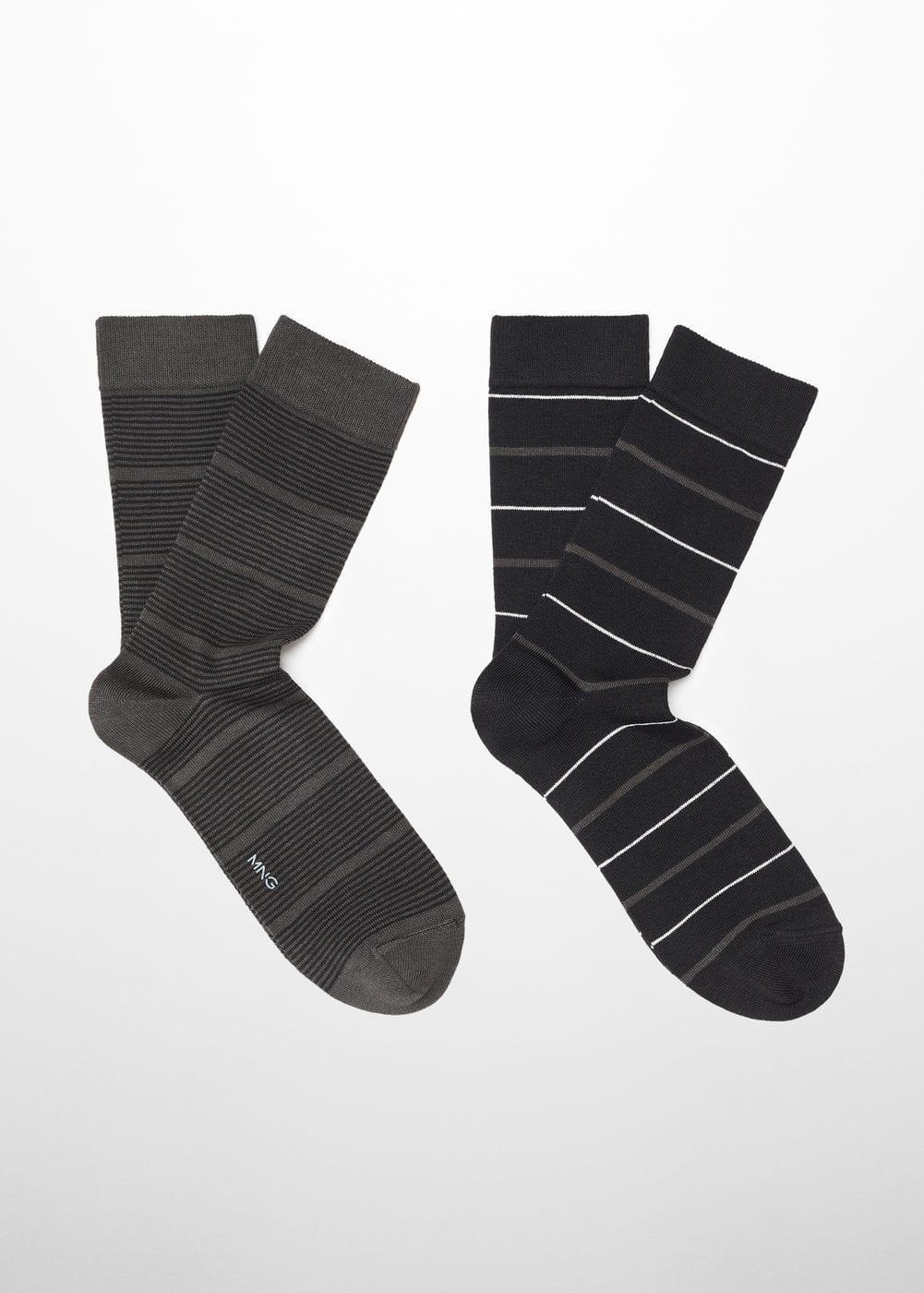 MANGO MAN - Pack of 2 striped cotton socks blackMen Product Image