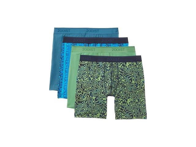 2(X)IST Essential Stretch 3+1 4-Pack Boxer Brief (Bluesteel/Landscape Camo/Stone Green/Blue Chess) Men's Underwear Product Image