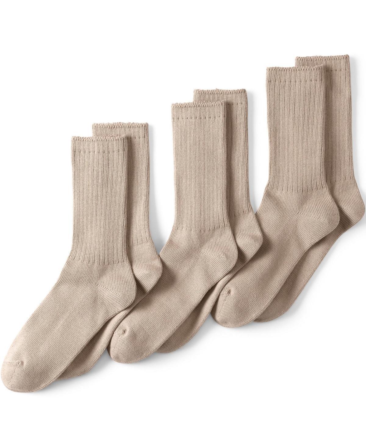 Mens Lands End Seamless Toe Cotton 3-Pack Crew Socks Pewter Grey Product Image