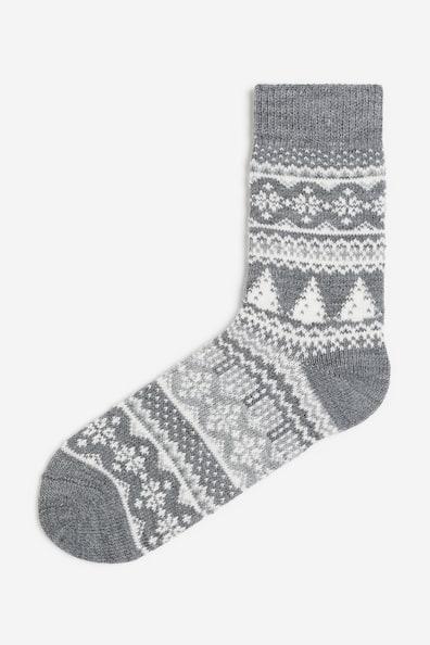 H & M - Wool-blend Socks - Gray Product Image