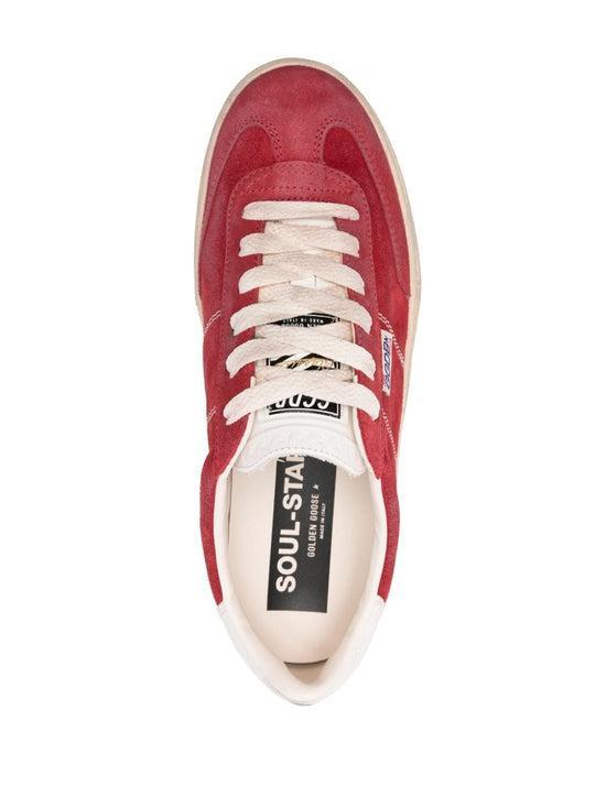 Soul-star Distressed Leather-trimmed Suede Sneakers In Red Product Image