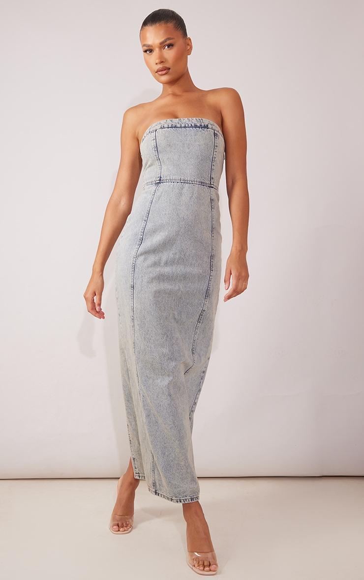 Vintage Mid Wash Denim Bandeau Maxi Dress product image