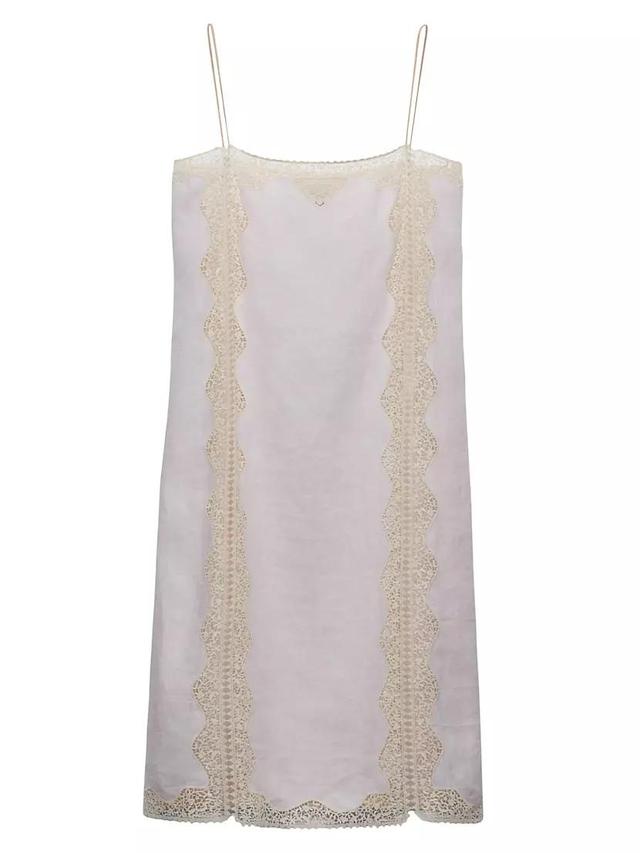 Embroidered Lace-Trimmed Linen Dress Product Image