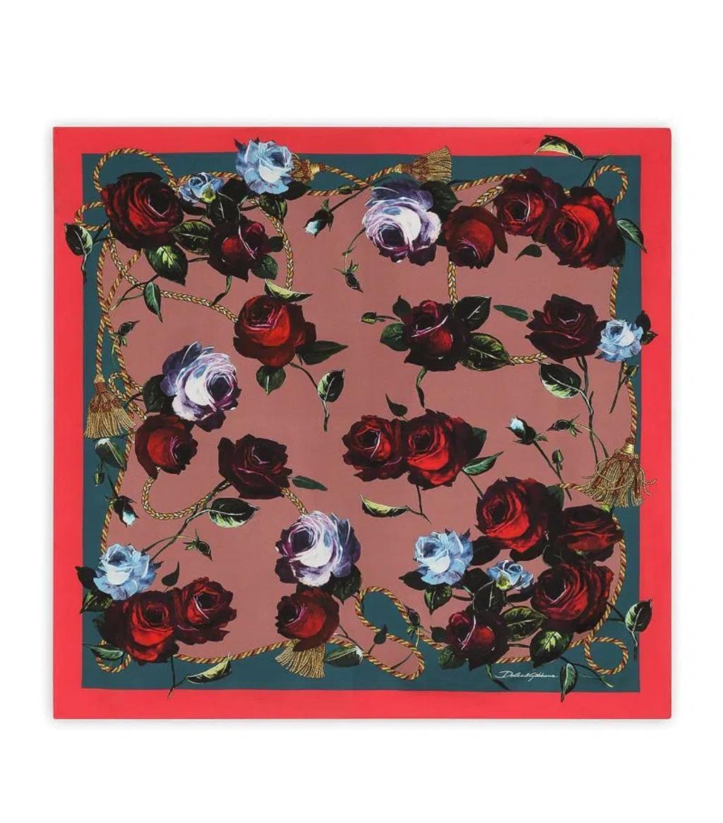 Silk Foulard Floral Print Scarf In Multi Product Image