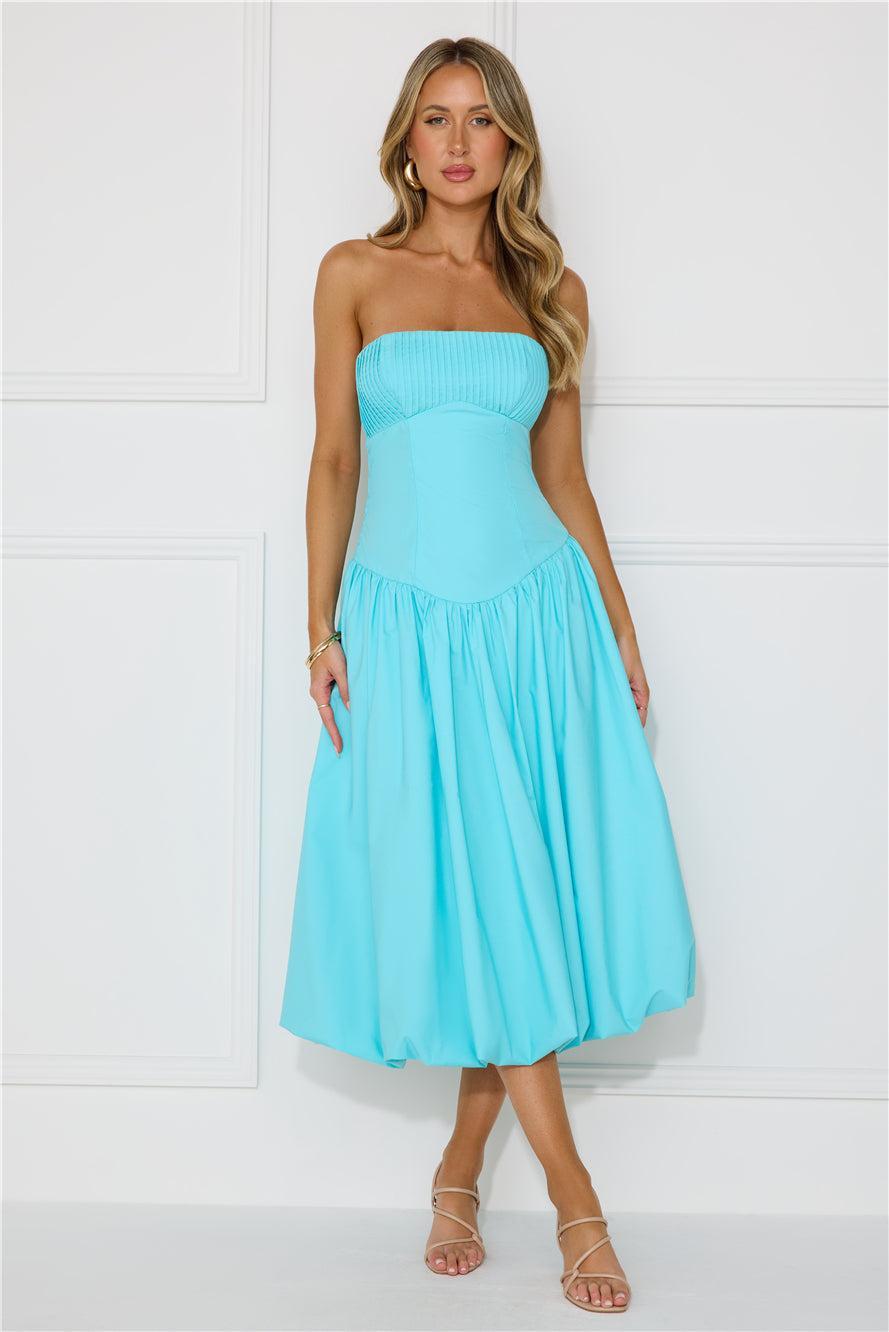 Adelaide Strapless Bubble Midi Dress Blue Product Image