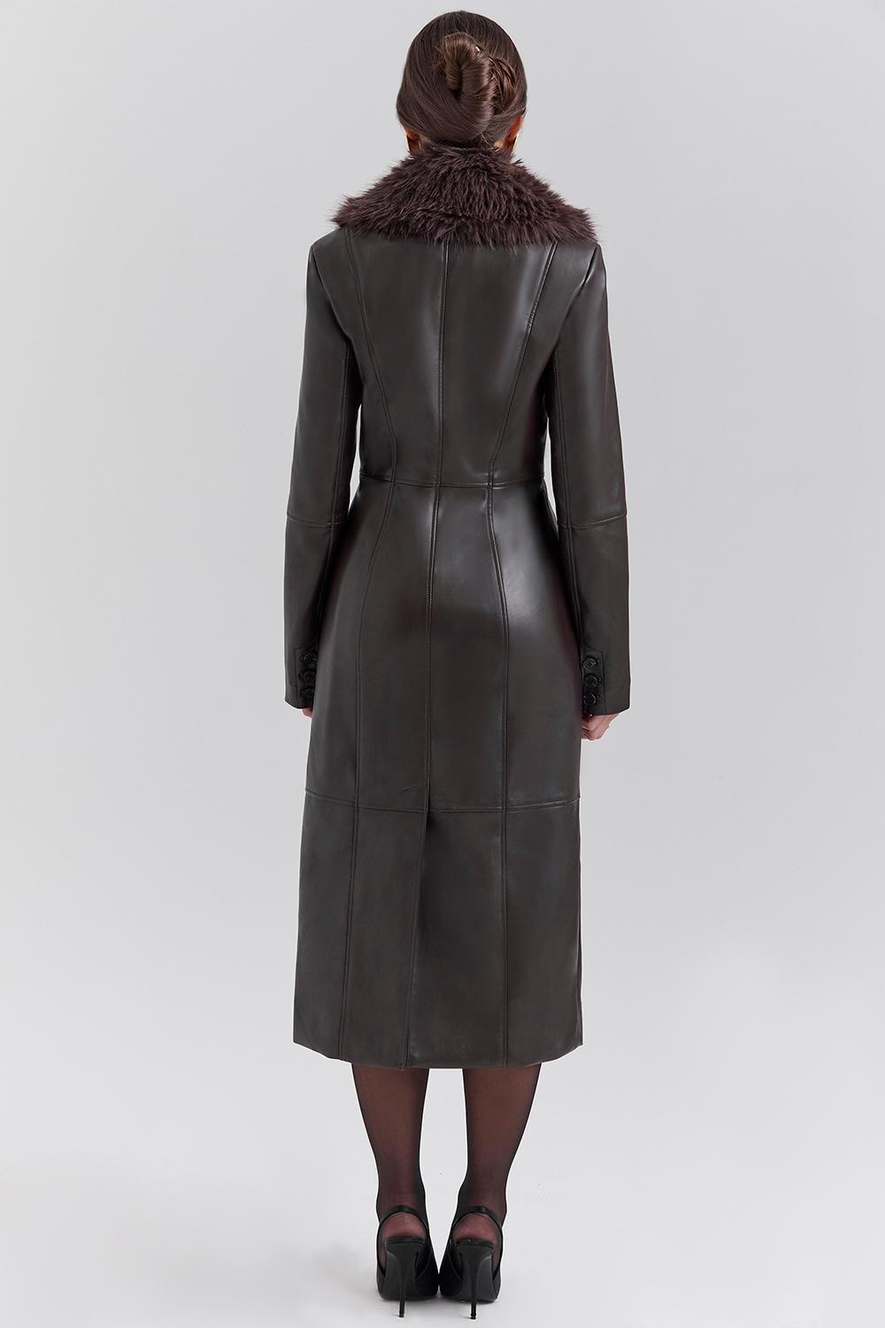 Marcel Brown Faux Fur Trimmed Vegan Leather Coat Product Image