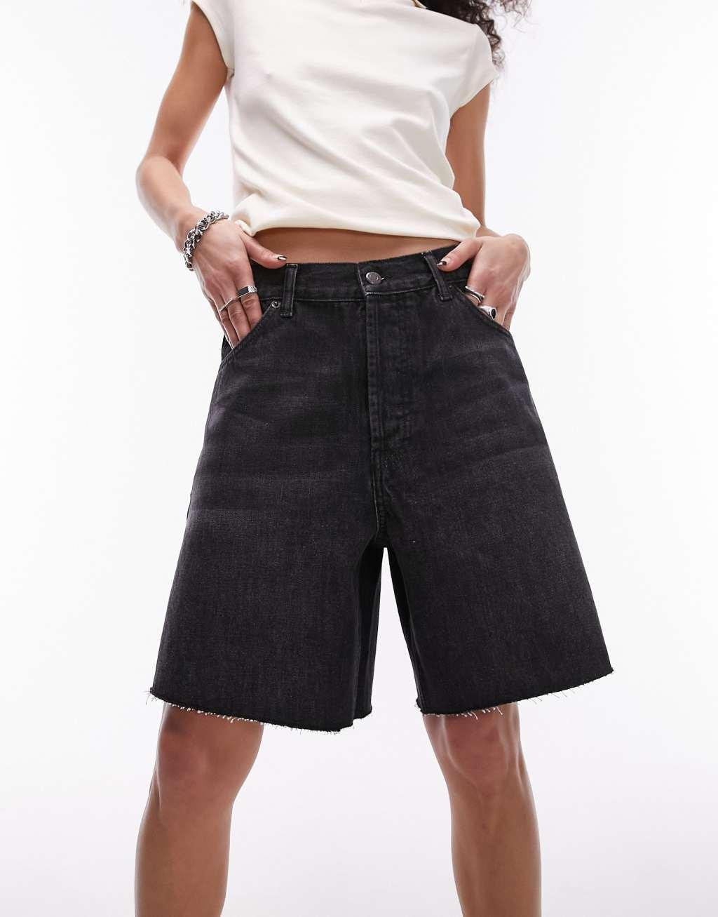 Topshop denim jorts in washed black product image