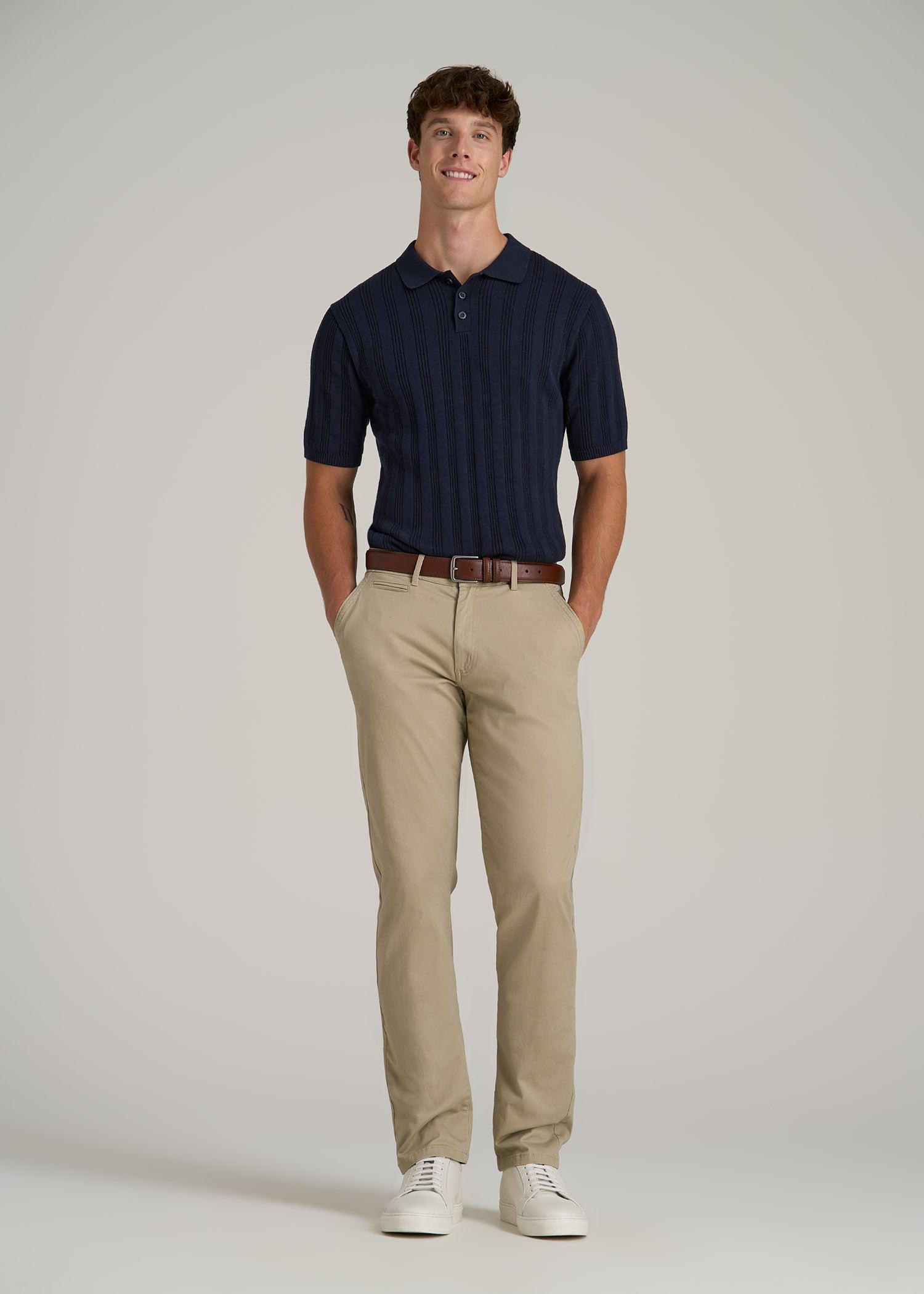 Ribbed Textured Knit Tall Men's Polo Shirt in Deep Indigo Male Product Image