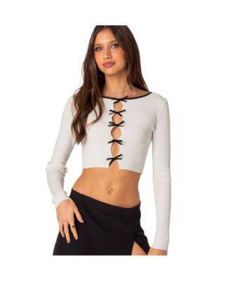 Womens Billy bow cut out ribbed crop top Product Image